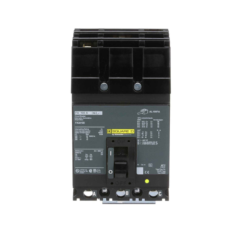 Schneider Electric FA34100 | 100A 3-Pole I-Line F-Frame Thermal Magnetic Circuit Breaker