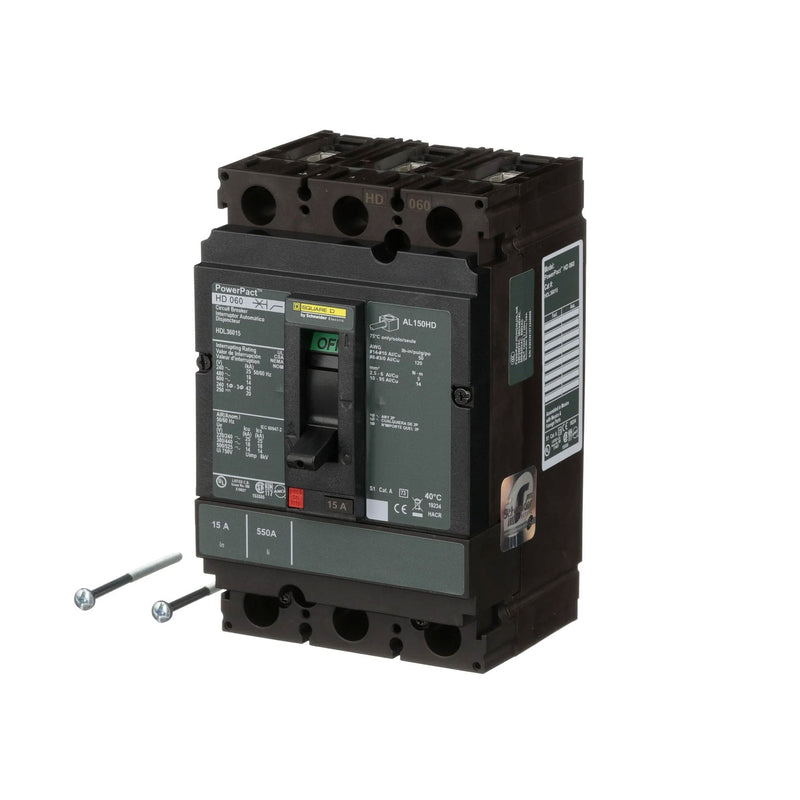 Schneider Electric HDL36015 | 15A 3-Pole PowerPacT H-Frame Thermal Magnetic Circuit Breaker