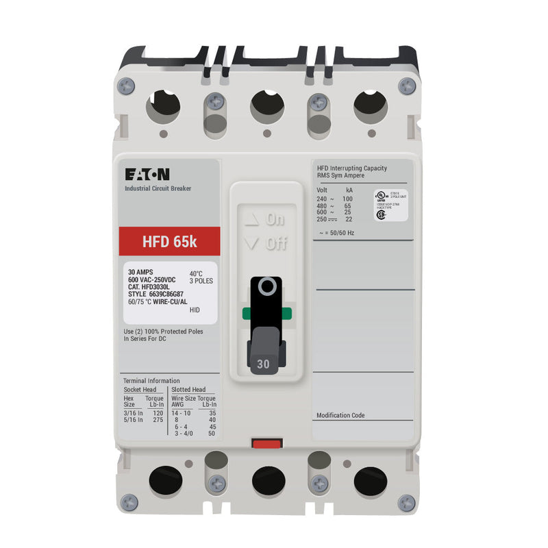 Eaton HFD3030 | 30A 3-Pole Series C F-Frame Molded Case Circuit Breaker