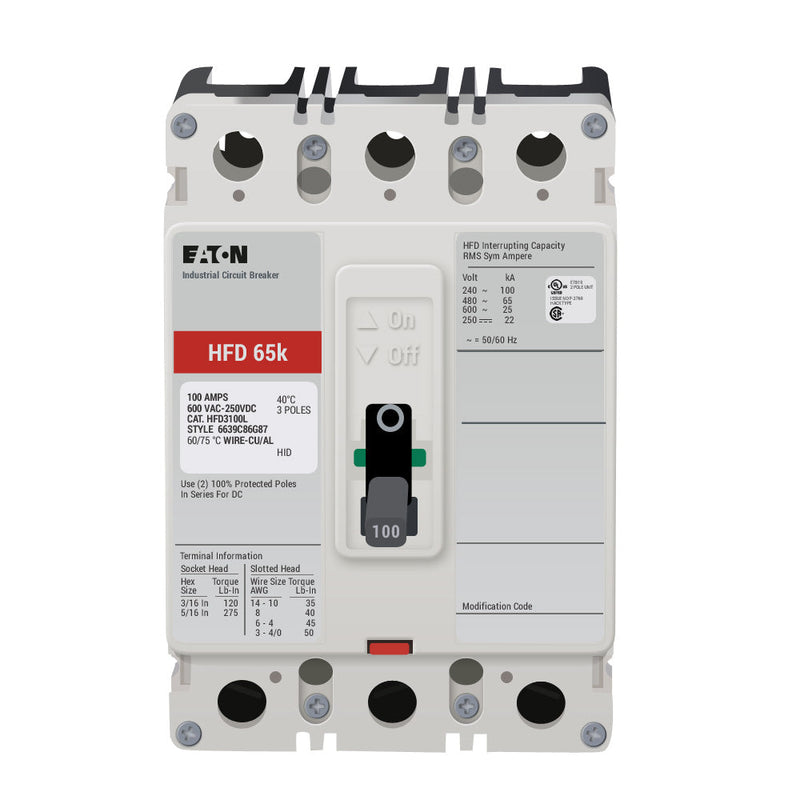 Eaton HFD3100 | 100A 3-Pole Series C F-Frame Molded Case Circuit Breaker