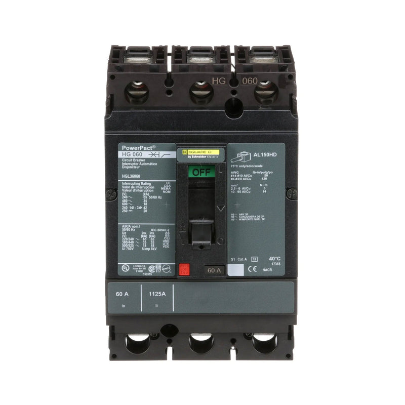 Schneider Electric HGL36060 | 60A 3-Pole PowerPacT H-Frame Circuit Breaker