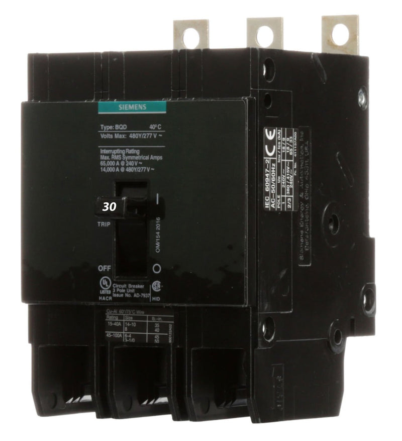 Siemens BQD330 | 30A 3-Pole Type BQD Molded Case Circuit Breaker