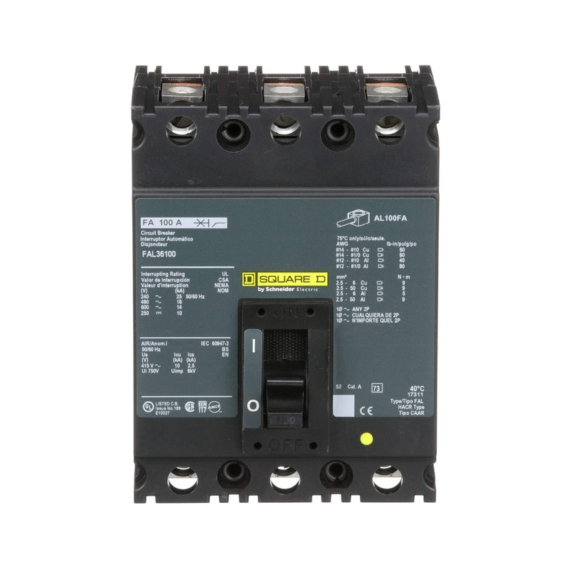 Schneider Electric FAL36100 | 100A 3-Pole FAL Series Molded Case Circuit Breaker