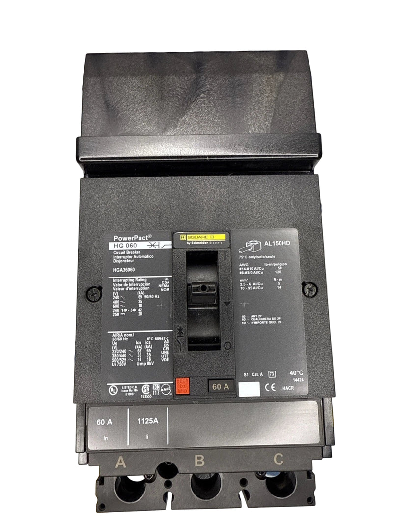 Schneider Electric HGA36060 | 60A 3-Pole PowerPacT H-Frame Circuit Breaker