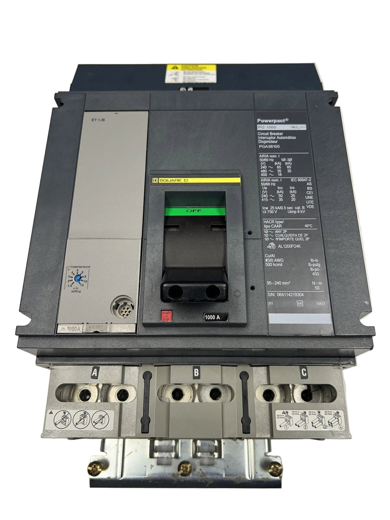 Schneider Electric PGA36100 | 1000 Amp 3-Pole PowerPacT P-Frame Circuit Breaker