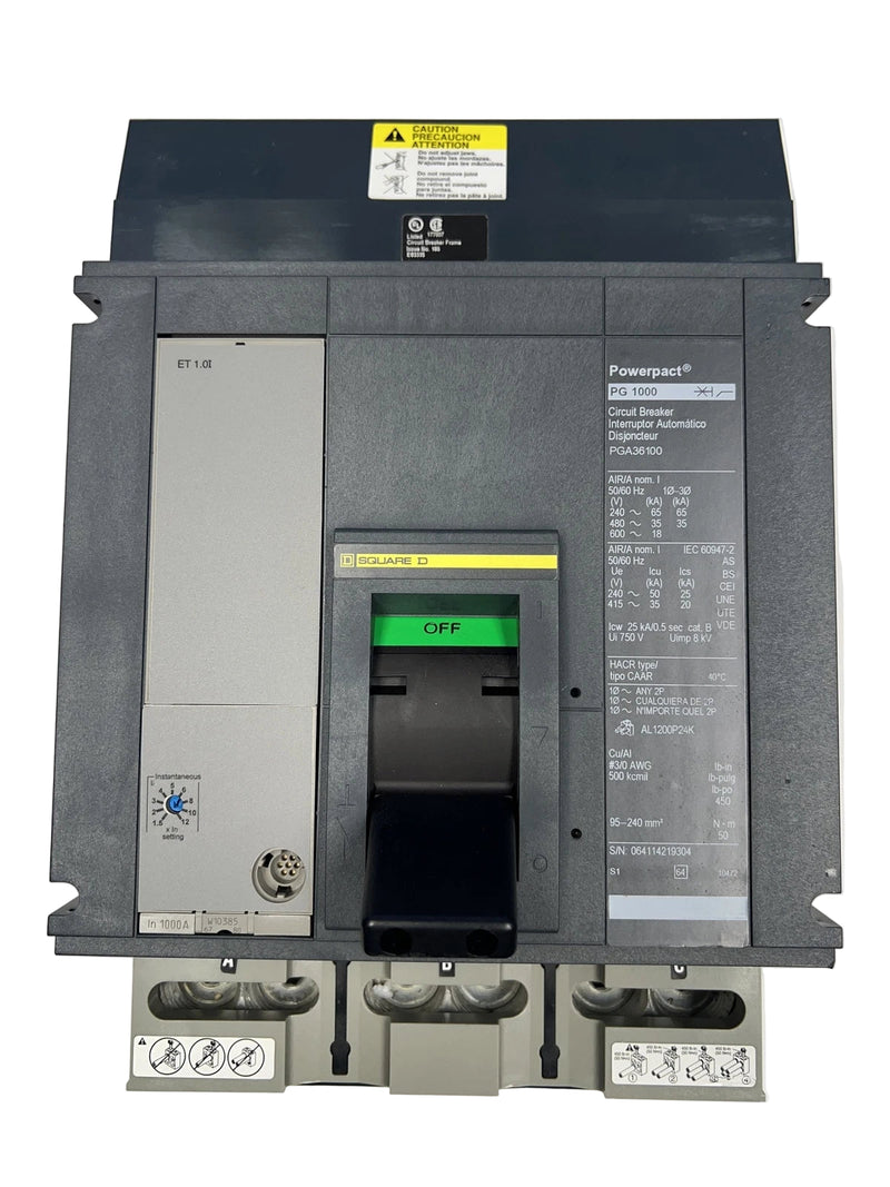 Schneider Electric PGA36100 | 1000 Amp 3-Pole PowerPacT P-Frame Circuit Breaker